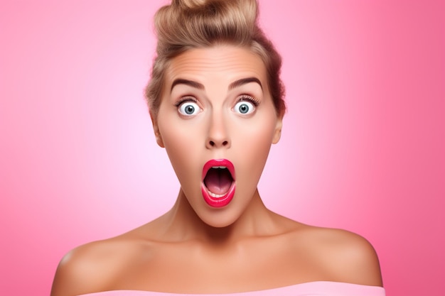 Woman expressing surprise and shock emotion with his mouth open and wide open eyes
