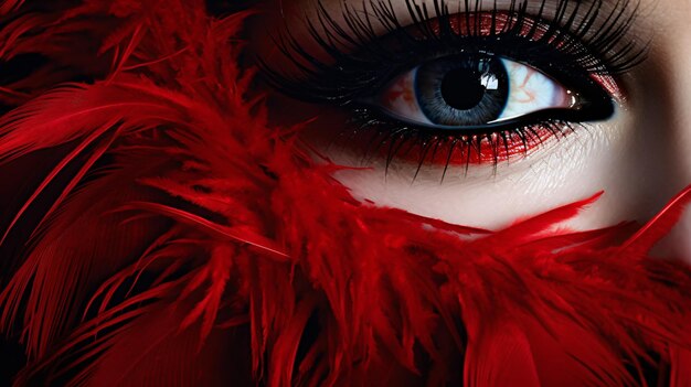 woman eye with red feather