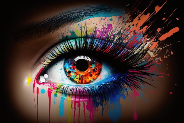 Woman eye with splash of colors art therapy AI