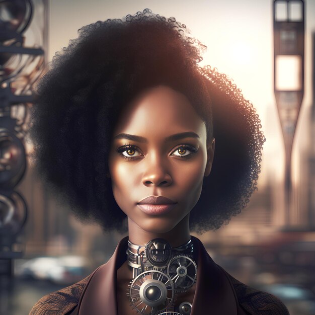 여성 얼굴 어두운 피부 로 현실적인 스타일 추상적인 현대 디지털 초상화 정보 기술 디지털 사이버 공간 미래 미래 기술