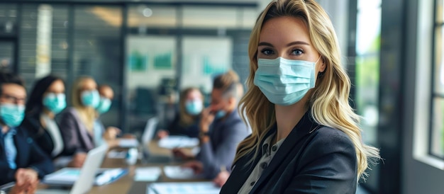 Woman in Face Mask Among Group