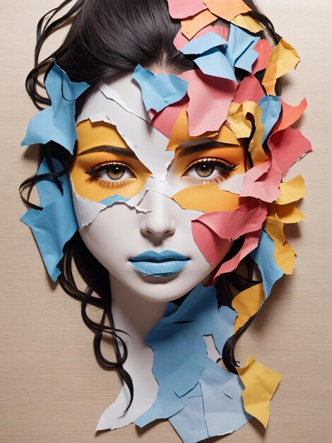 Woman Face Paper Torn Collage