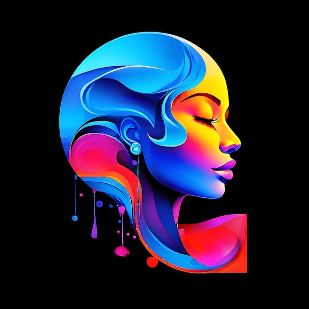 woman face with a colourful abstract shapes on black background modern art