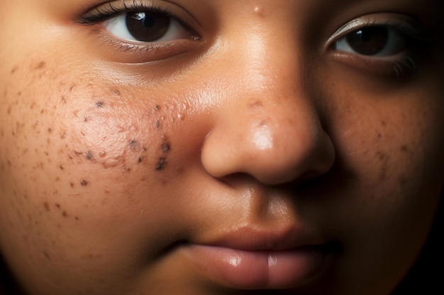 Женское лицо с симптомами инфекции кожи