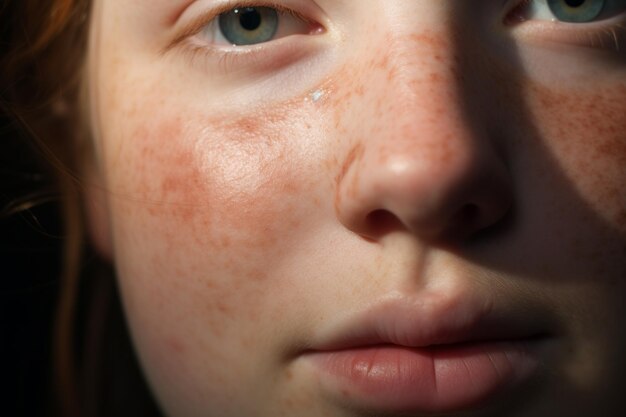 Photo woman face with symptoms of skin infection