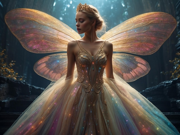 a woman in a fairy costume with the wings spread out