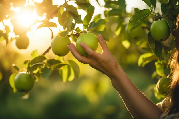 A woman farmer holds a ripe red apple in his hand 1