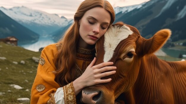 Woman farmer with cows