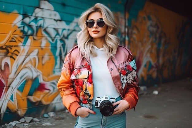 Woman fashion blogger posing for a streetstyle photoshoot