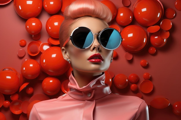 Фото Женский модный портрет стильная женская модель с элементами в горошек и солнцезащитными очками, смотрящая в камеру