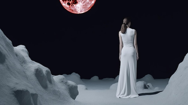 Foto servizio moda donna sulla luna generative ai