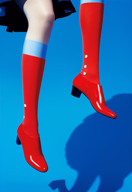 Woman fashionable concept shoe high trend shopping red color blue modern style