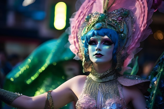 Woman in feather costume at carnival Neural network AI generated