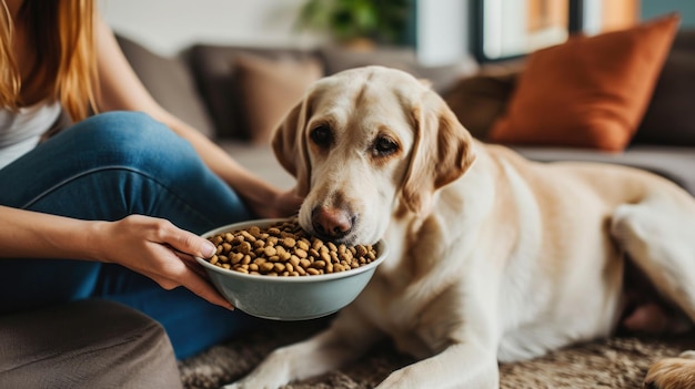 A Woman Feeding Her Dog