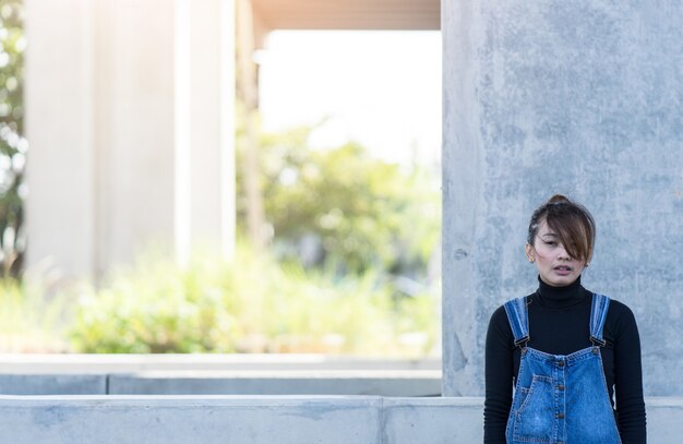 Woman feeling lonely in street