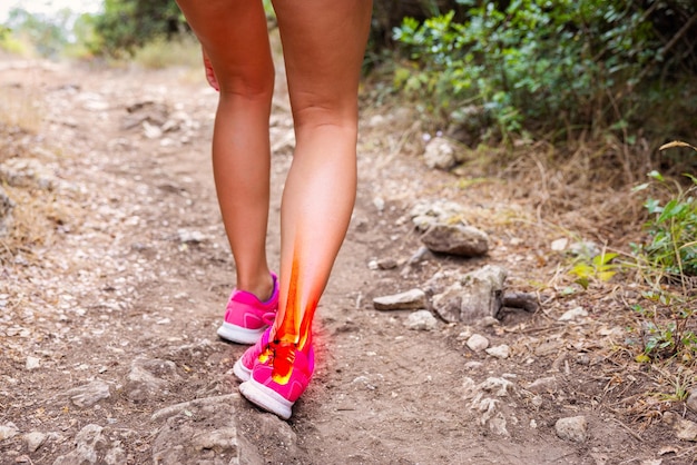 Woman feeling pain in injured ankle