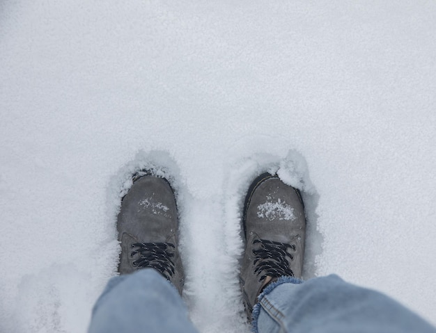 Woman feet in snow