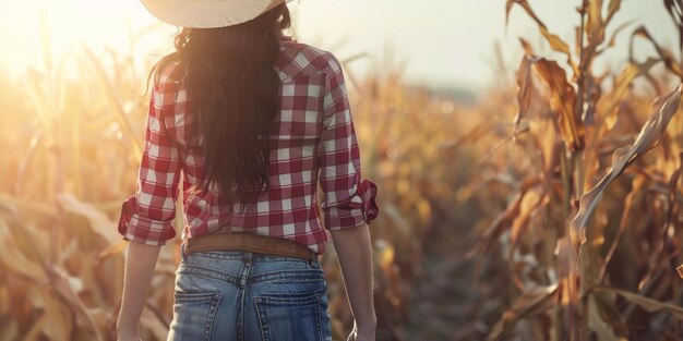 Photo a woman in a field of corn