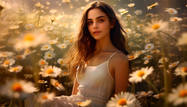 A woman in a field of daisies