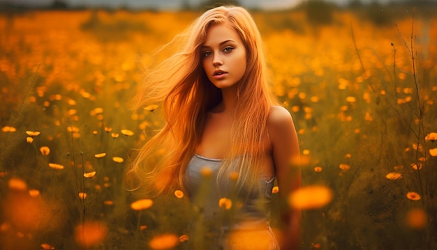 A woman in a field of flowers