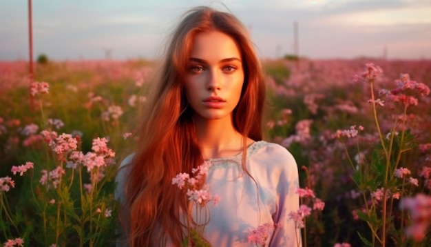 A woman in a field of flowers