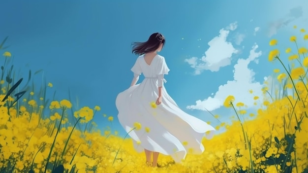 A woman in a field of flowers