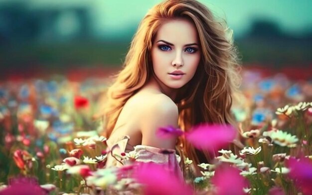 A woman in a field of flowers