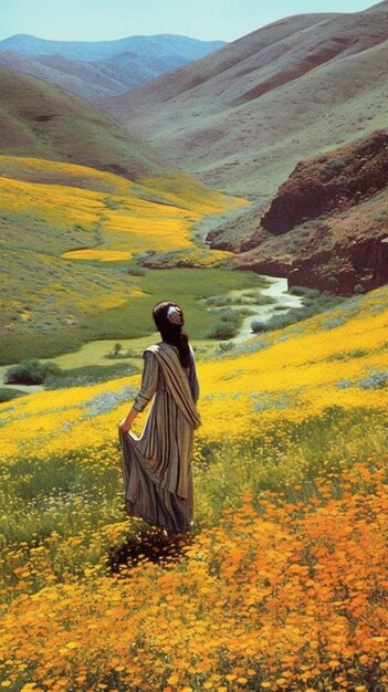 A woman in a field of flowers