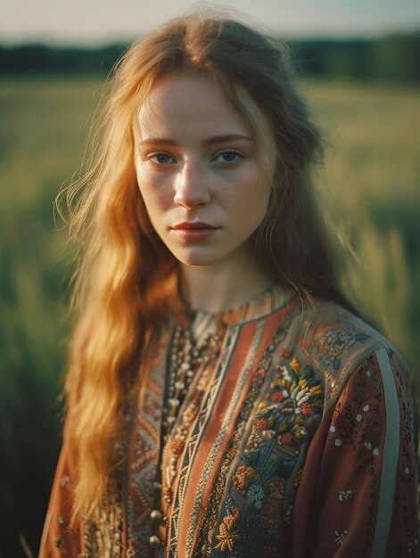 A woman in a field of grass