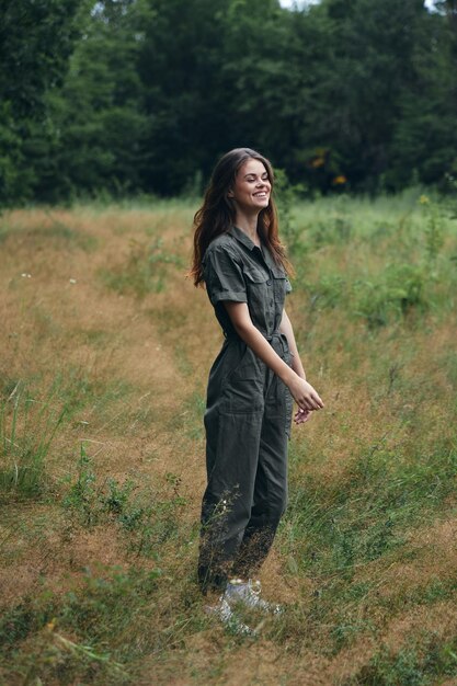 Woman in the field rest forest countryside enjoying