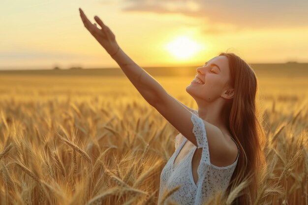 Woman finding happiness and peace in nature