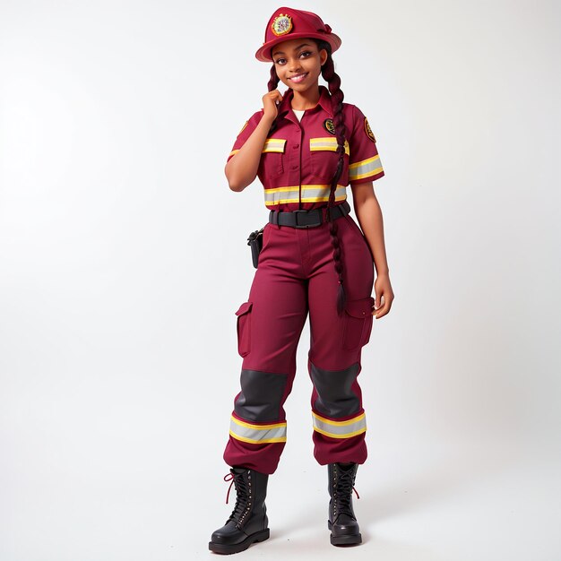 Foto una donna in uniforme da vigile del fuoco