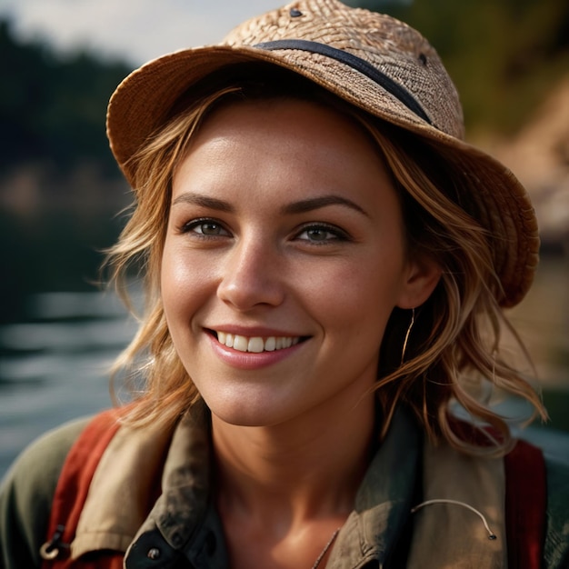 Photo woman fisherman smiling