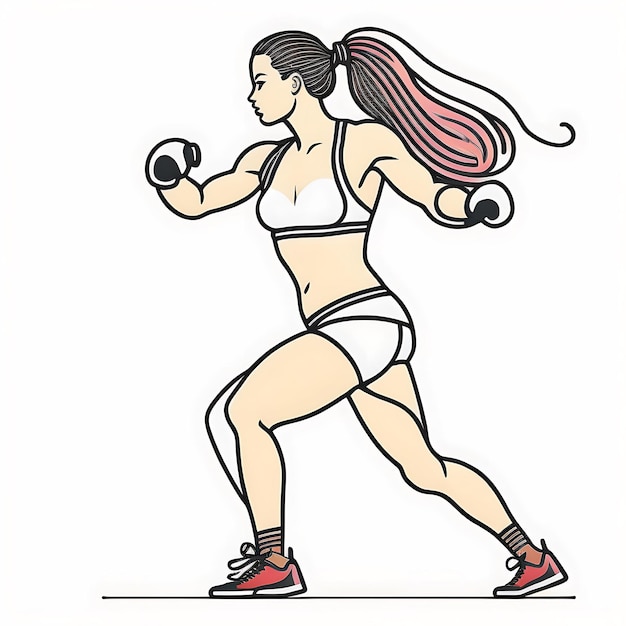 Woman fitness kick boxing Continuous line drawing Vector illustration