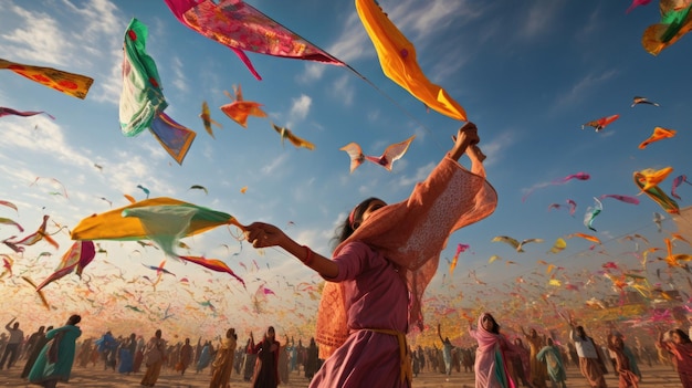 a woman flies a kite with the words " the word " on it.