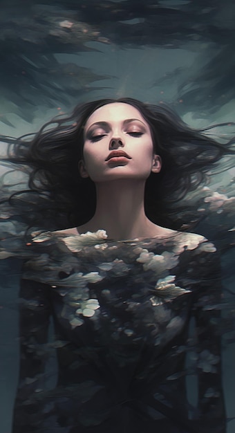 A woman floating in water