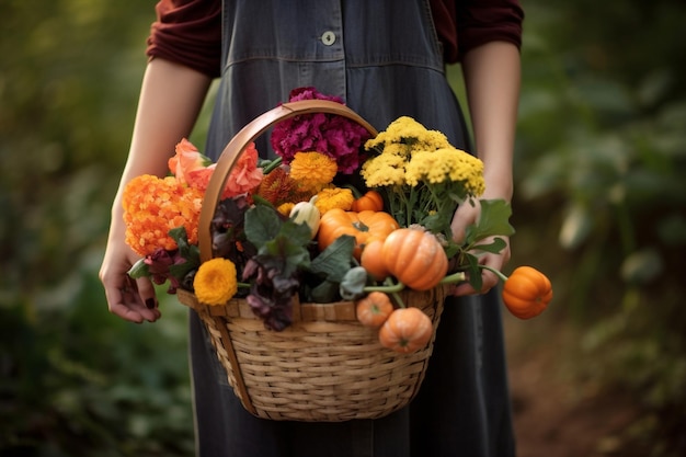 Woman flower agriculture gardener plant picking farmer working basket organic watering