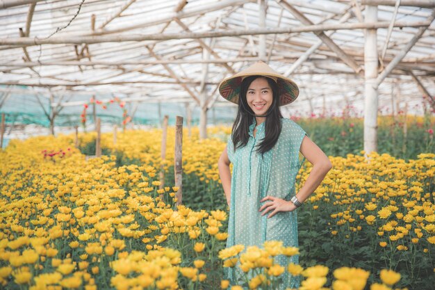 Woman in the flower farm