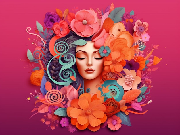 Woman and Flowers Art Illustration AI Generated