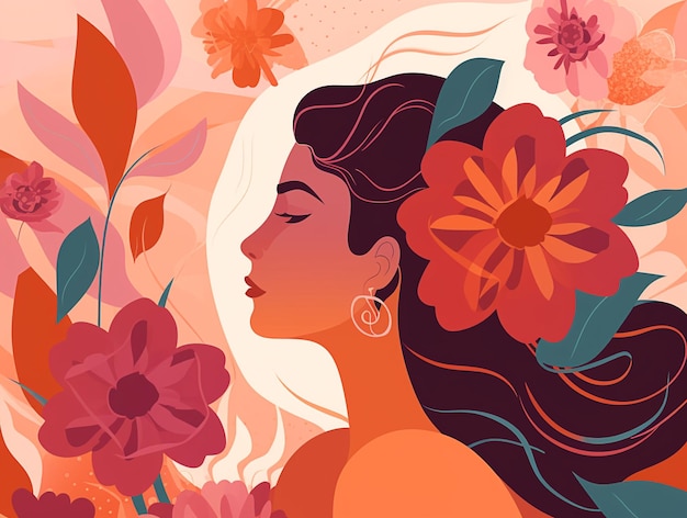 Woman and Flowers Flat Illustration AI Generated