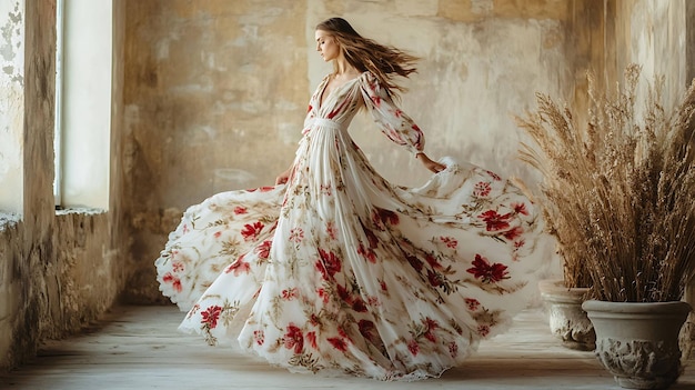 Flowing floral dress hotsell