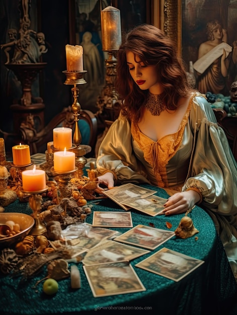 Woman fortunetelling on tarot cards