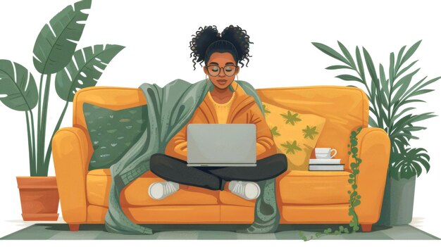 Woman or freelancer working from home on laptop