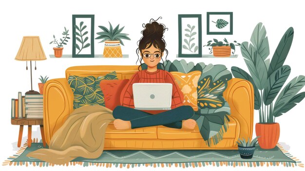 Woman or freelancer working from home on laptop