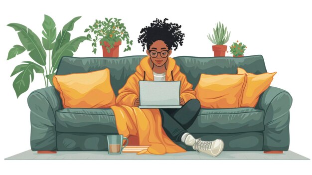 Woman or freelancer working from home on laptop