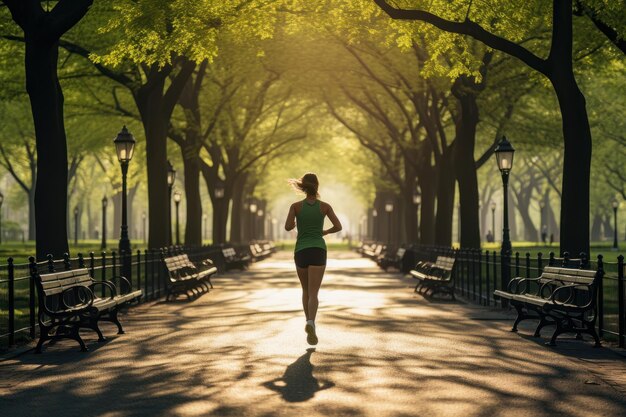 Woman from behind running in a nice and sunny park new year resolutions