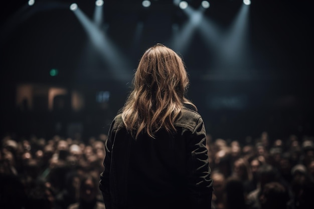 woman from behind speaking to the audience Generative AI