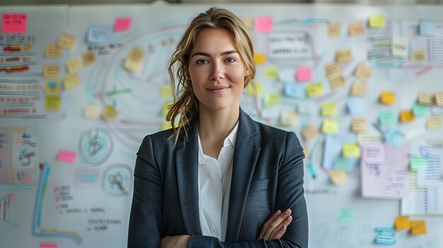 Photo woman in front of wall with sticky notes