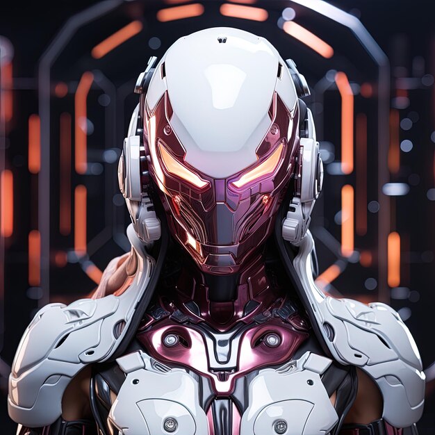 a woman in a futuristic costume stands in front of a large screen