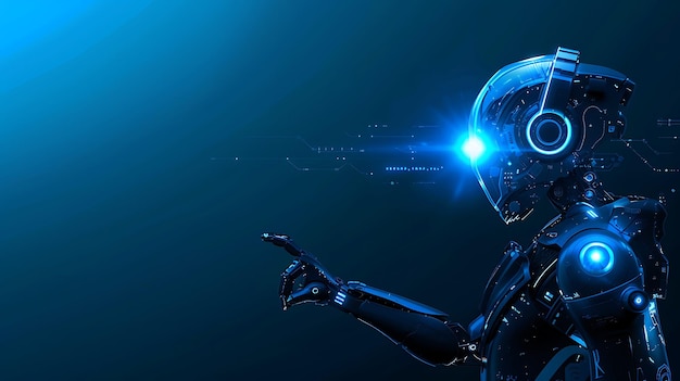 a woman in a futuristic costume with the blue light behind her